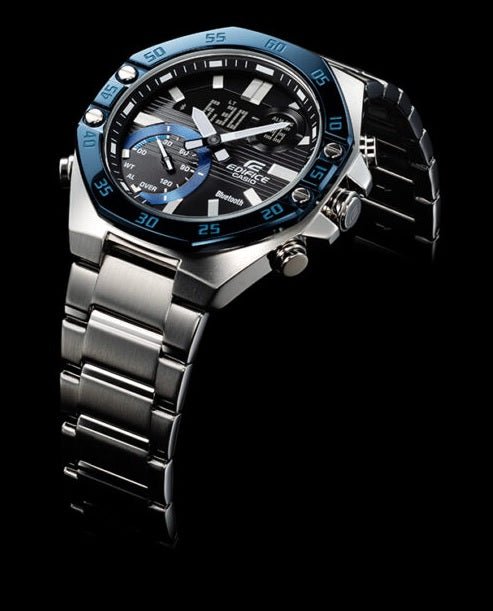 Casio Edifice Mens Watch – ECB-10DB-1BDF black Dial Silver Stainless Steel Chain Analog+DIGITAL Men's Watch. - Timecheck