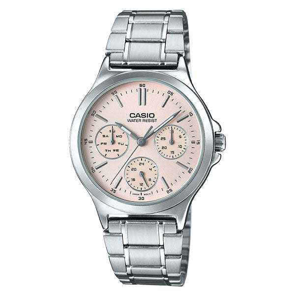 LTP-V300D-4AUDF Casio Pink Dial Silver Stainless Steel Analog Quartz Women's Watch.