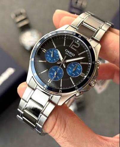 Casio MTP-1374D-2AVDF Blue Dial Stainless Steel Chain Multi Function Analog Men's Watch. - Timecheck