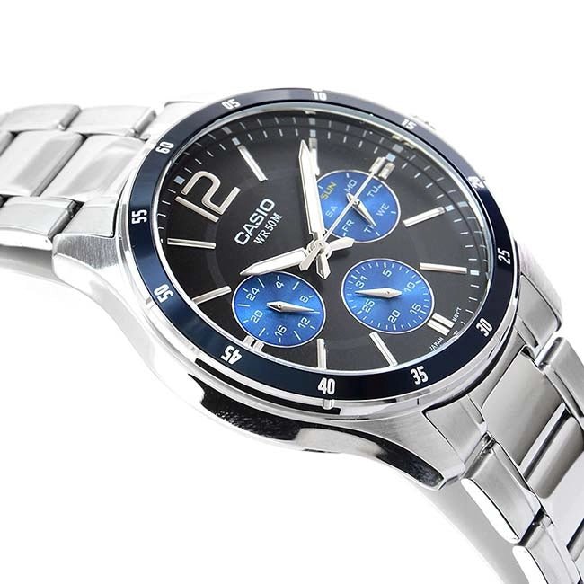 Casio MTP-1374D-2AVDF Blue Dial Stainless Steel Chain Multi Function Analog Men's Watch. - Timecheck