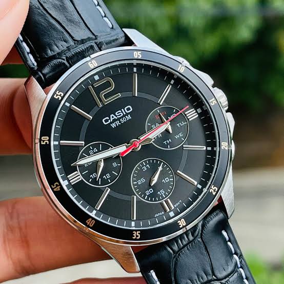 Casio MTP-1374L-1AVDF Black Dial Multi function 3 Dial Display Analog Quartz Men's Watch. - Timecheck