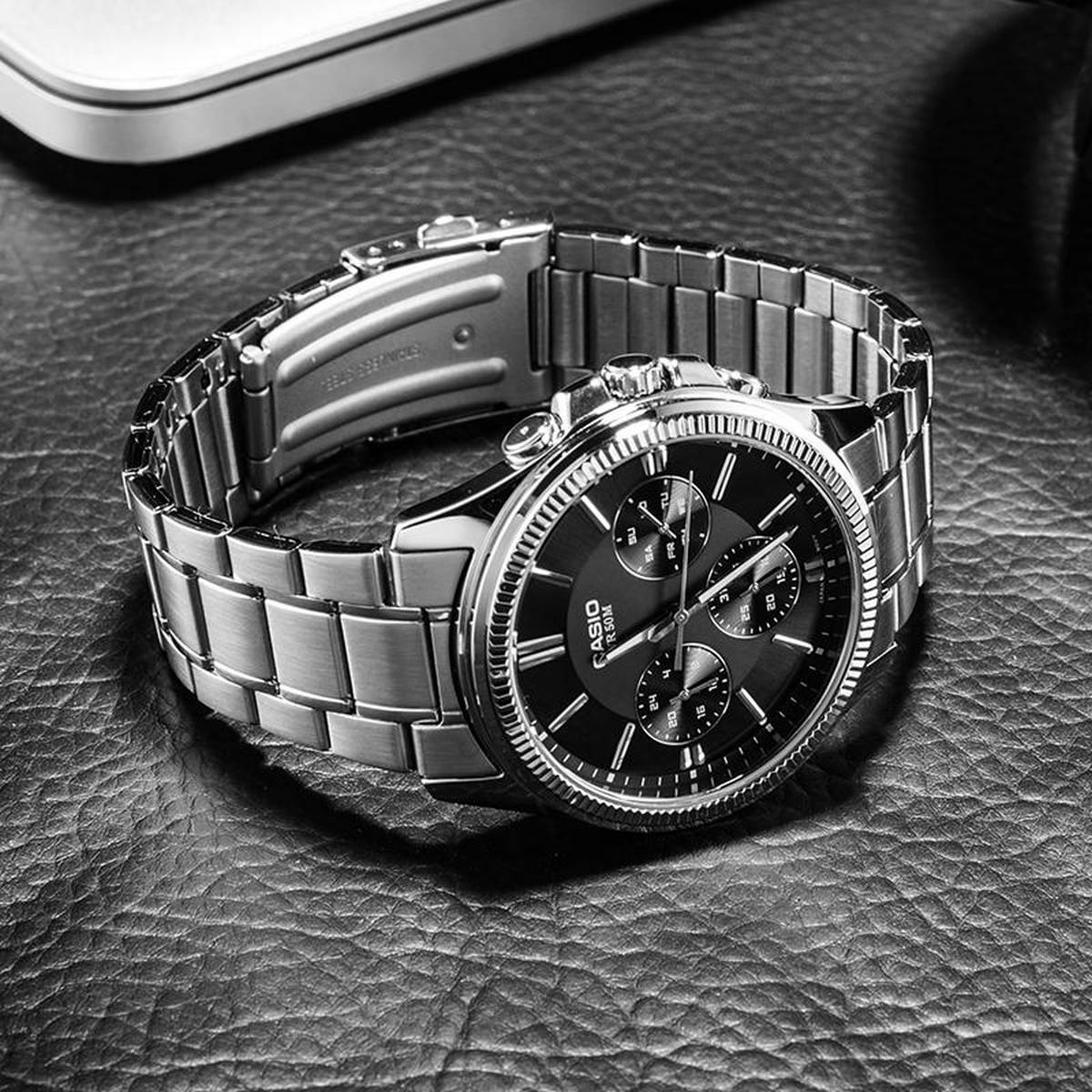 Casio MTP-1375D-1AVDF Black Dial 3 Dial Display Stainless Steel Analog Men's Watch. - Timecheck
