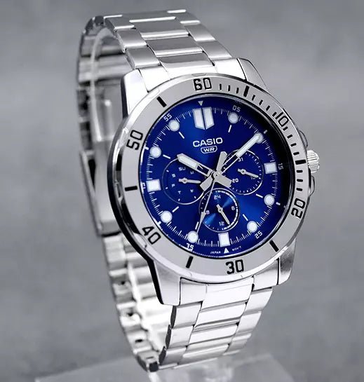 Casio MTP-VD300D-2EUDF Silver Stainless Steel 3 Dial Display Multi function Men's Watch. - Timecheck