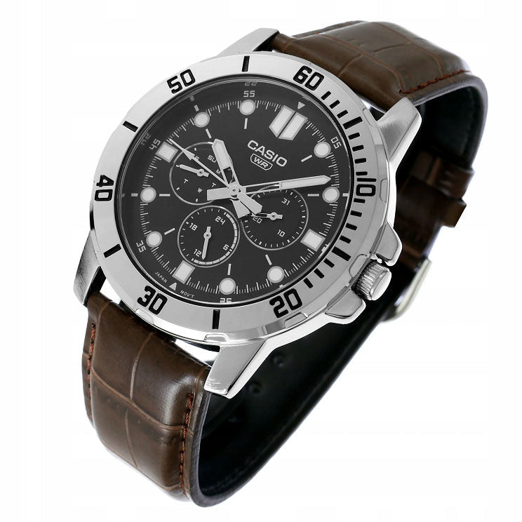 Casio MTP-VD300L-1EUDF Multi-Hand Dial In Leather Strap Men's Watch. - Timecheck