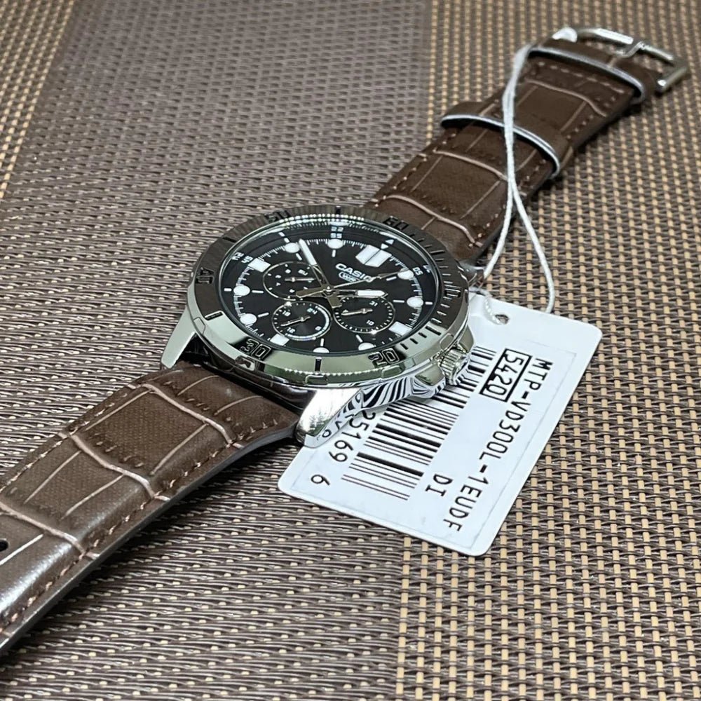 Casio MTP-VD300L-1EUDF Multi-Hand Dial In Leather Strap Men's Watch. - Timecheck