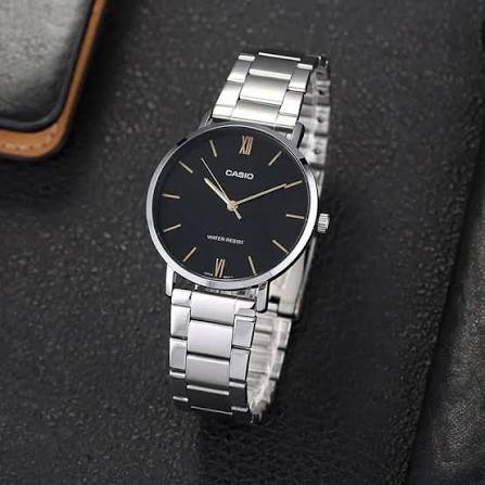 Casio MTP-VT01D-1BUDF Black Dial Stainless Steel Analog Quartz Men's Watch. - Timecheck