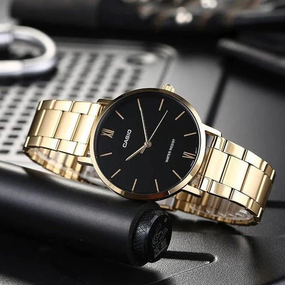 Casio MTP-VT01G-1BUDF Black Dial Stainless Steel Analog Quartz Men's Watch. - Timecheck