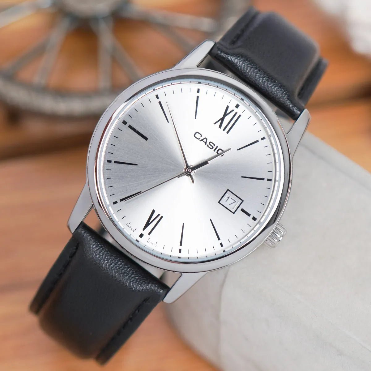 Casio Silver Dial Black Leather Strap MTP-V002L-7B3UDF Analog Quartz Men's Watch. - Timecheck