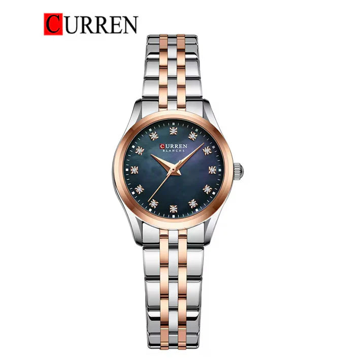 C-9111L Curren Blue Dial & Rose Gold Silver  Stainless Steel Chain Analog Quartz Women's Watch.