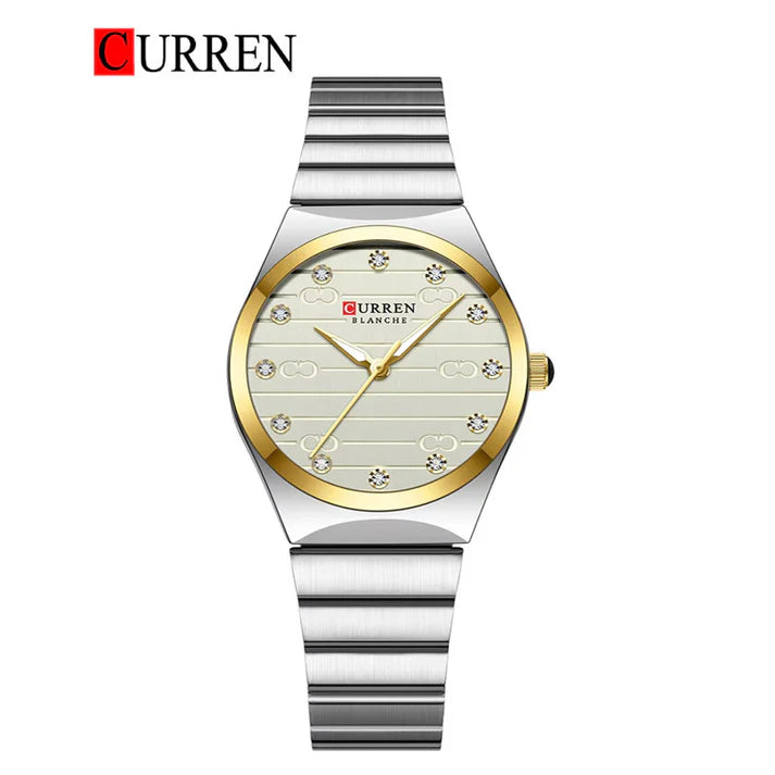 C-9110L Curren Golden Dial silver Stainless Steel Analog Quartz Women's Watch.