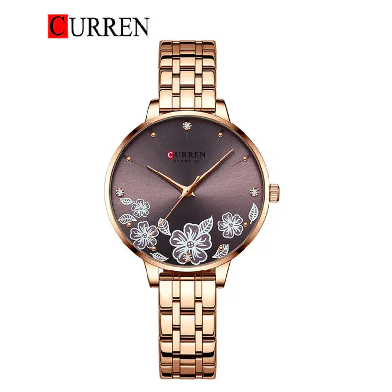 C-9068L Curren Brown Dial & rose-gold Stainless Steel Chain Analog Quartz Women's Watch.