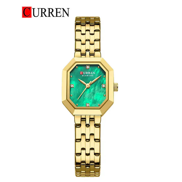 C-9108L Curren Green Dial Golden Stainless Chain Steel Analog Quartz Women's Watch