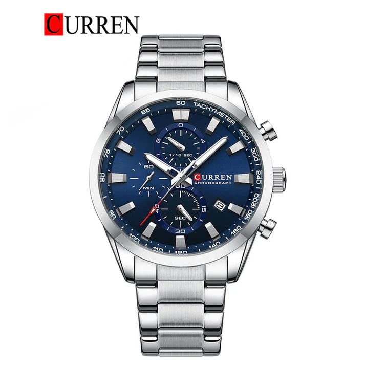 M:8445 Curren Stylish Roman Blue Dial Chronograph Analog Quartz Men's Watch.