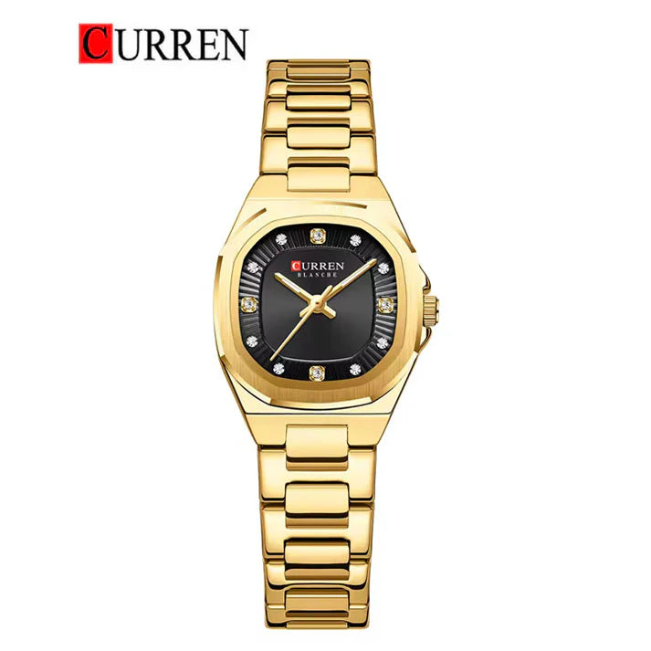 C-9104LCurren Black Dial Golden Stainless Chain Steel Analog Quartz Women's Watch