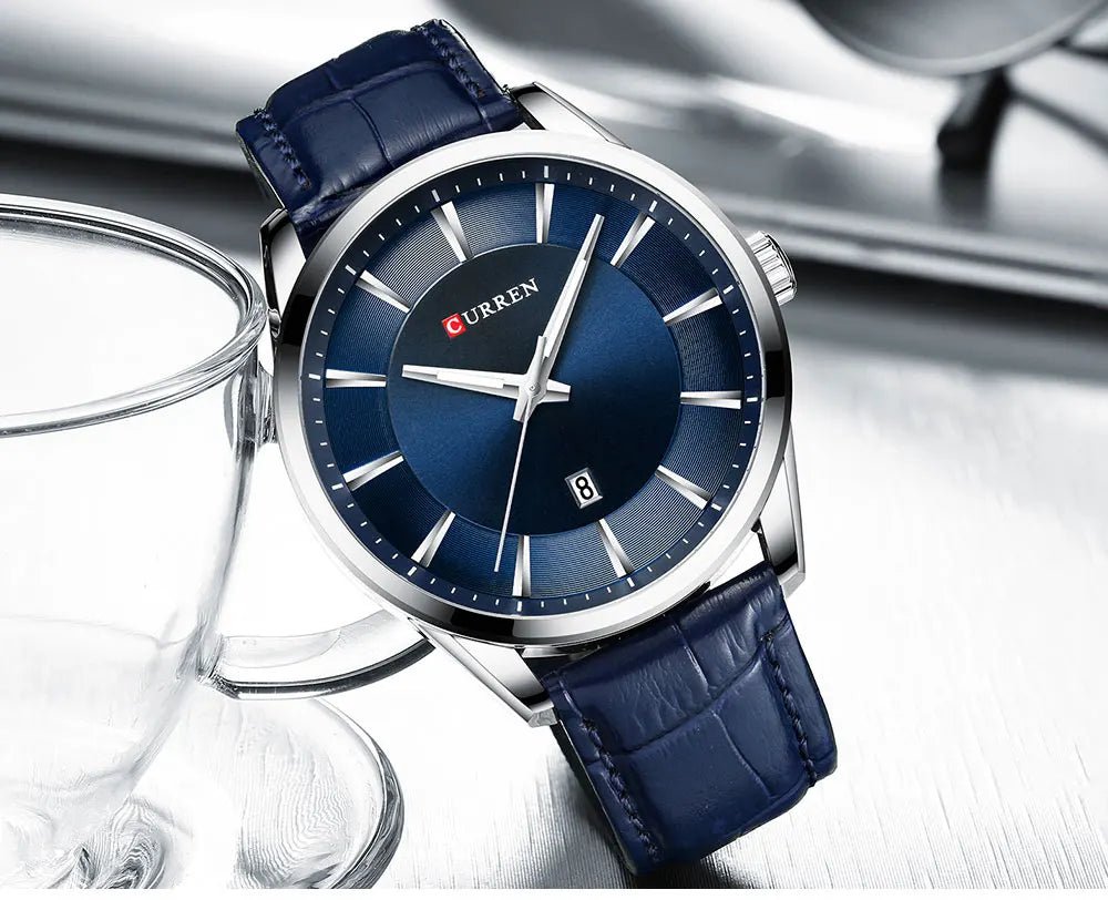 Curren 8365 Blue Dial Blue Leather Strap Classic Analog Quartz Men's Watch. - Timecheck