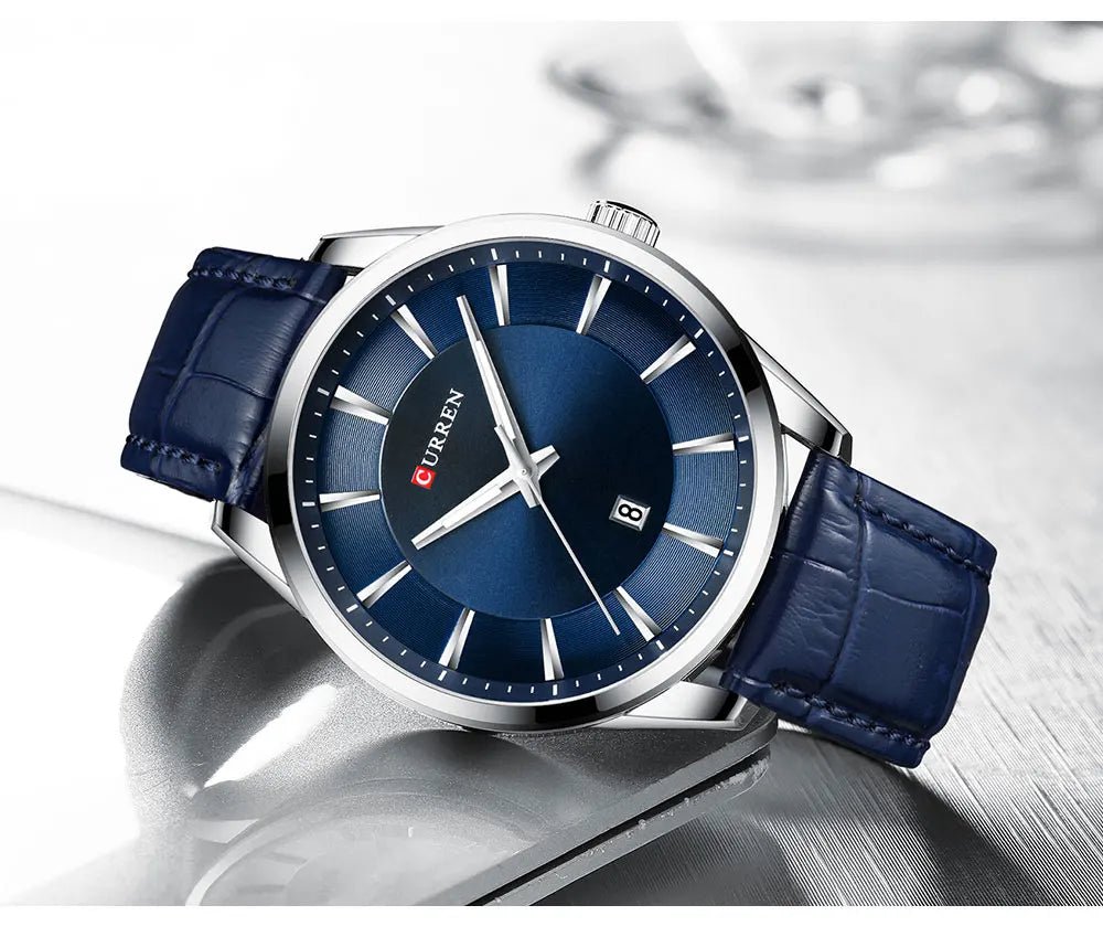 Curren 8365 Blue Dial Blue Leather Strap Classic Analog Quartz Men's Watch. - Timecheck