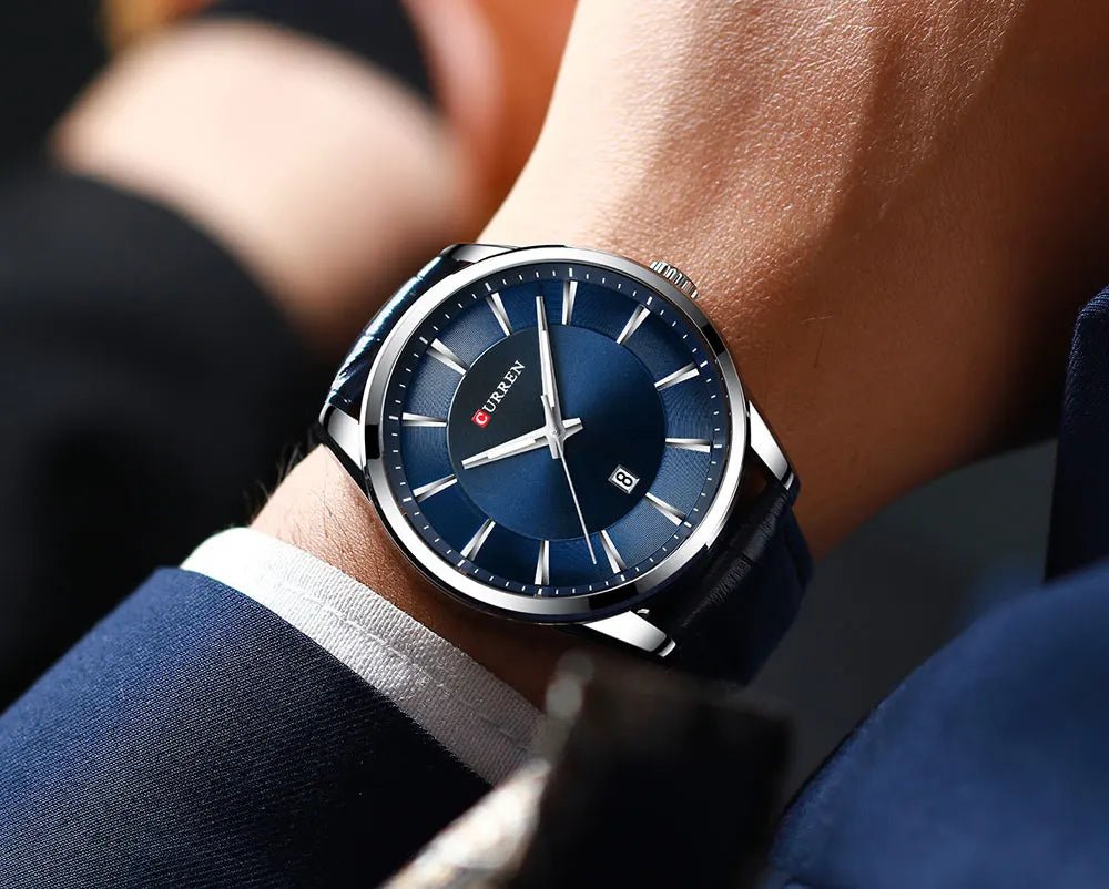 Curren 8365 Blue Dial Blue Leather Strap Classic Analog Quartz Men's Watch. - Timecheck