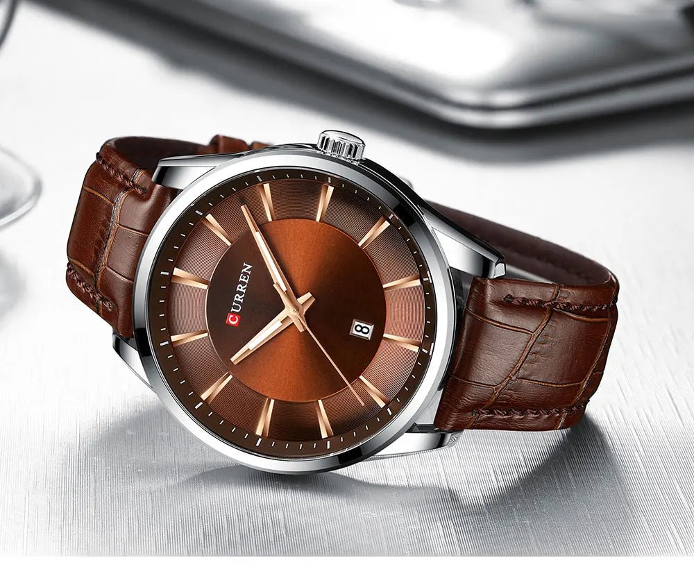 Curren 8365 Brown Dial Brown Leather Strap Classic Analog Quartz Men's Watch. - Timecheck