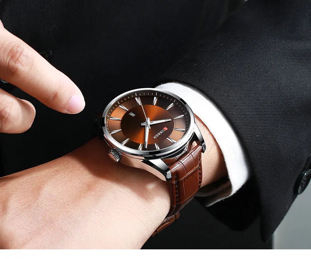 Curren 8365 Brown Dial Brown Leather Strap Classic Analog Quartz Men's Watch. - Timecheck