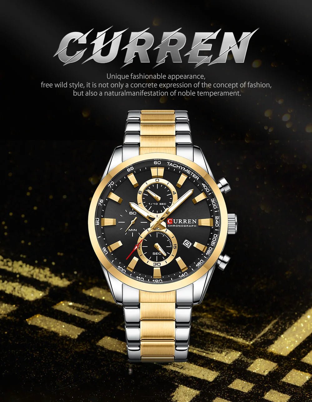 Curren 8445 Stylish Roman Black Dial Chronograph Analog Quartz Men's Watch. - Timecheck