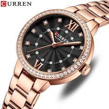 CURREN C-9085L Black Dial With Rose gold Stainless Steel Chain Wrist Watch For Women With Brand (Box & Bag) - Timecheck