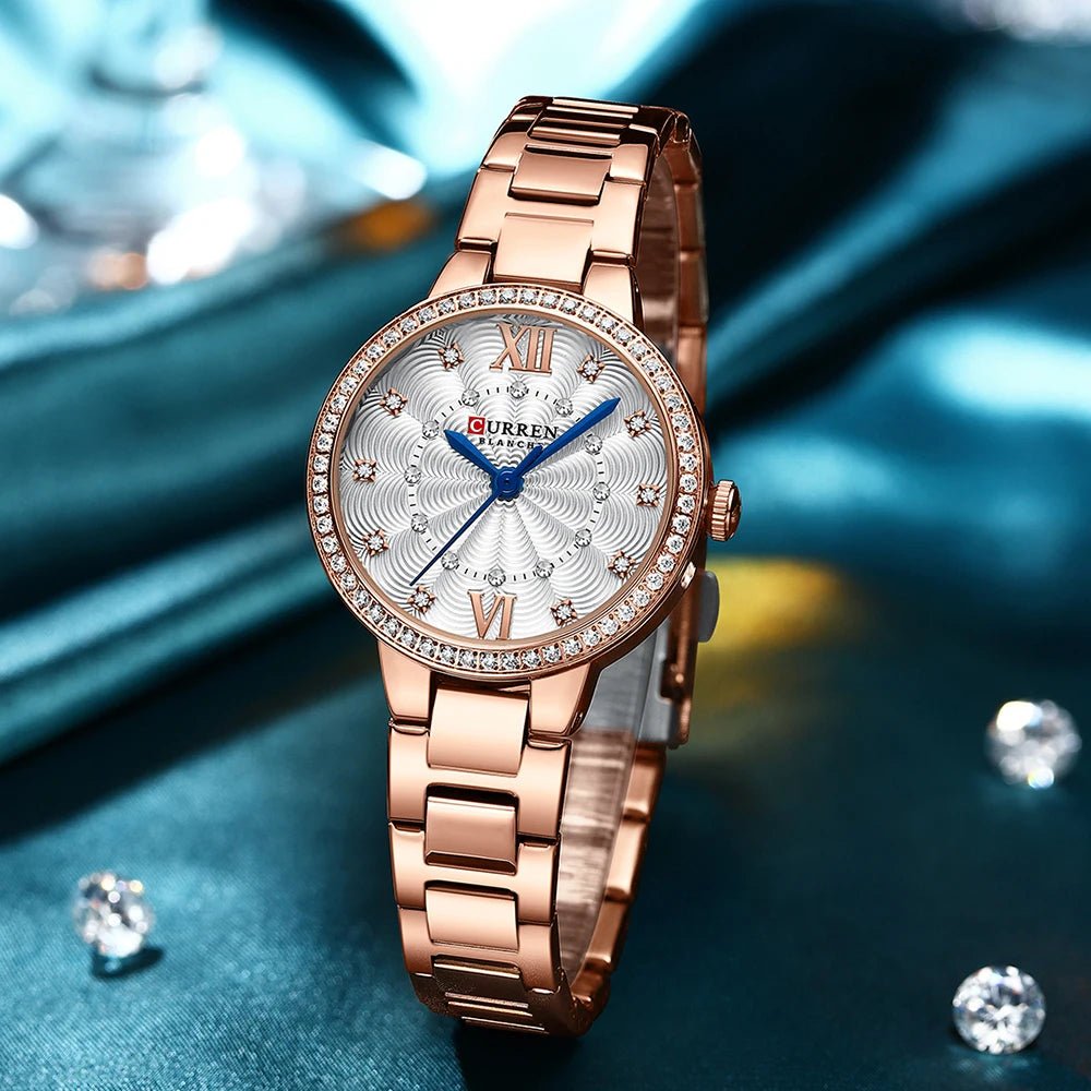 CURREN C-9085L Rose Gold Dial With Rose gold Stainless Steel Chain Wrist Watch For Women With Brand (Box & Bag) - Timecheck