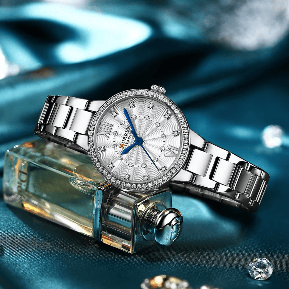 CURREN C-9085L Silver Dial With Silver Stainless Steel Chain Wrist Watch For Women With Brand (Box & Bag) - Timecheck