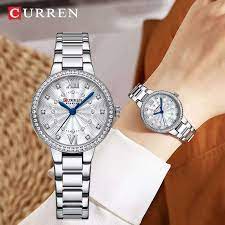 CURREN C-9085L Silver Dial With Silver Stainless Steel Chain Wrist Watch For Women With Brand (Box & Bag) - Timecheck