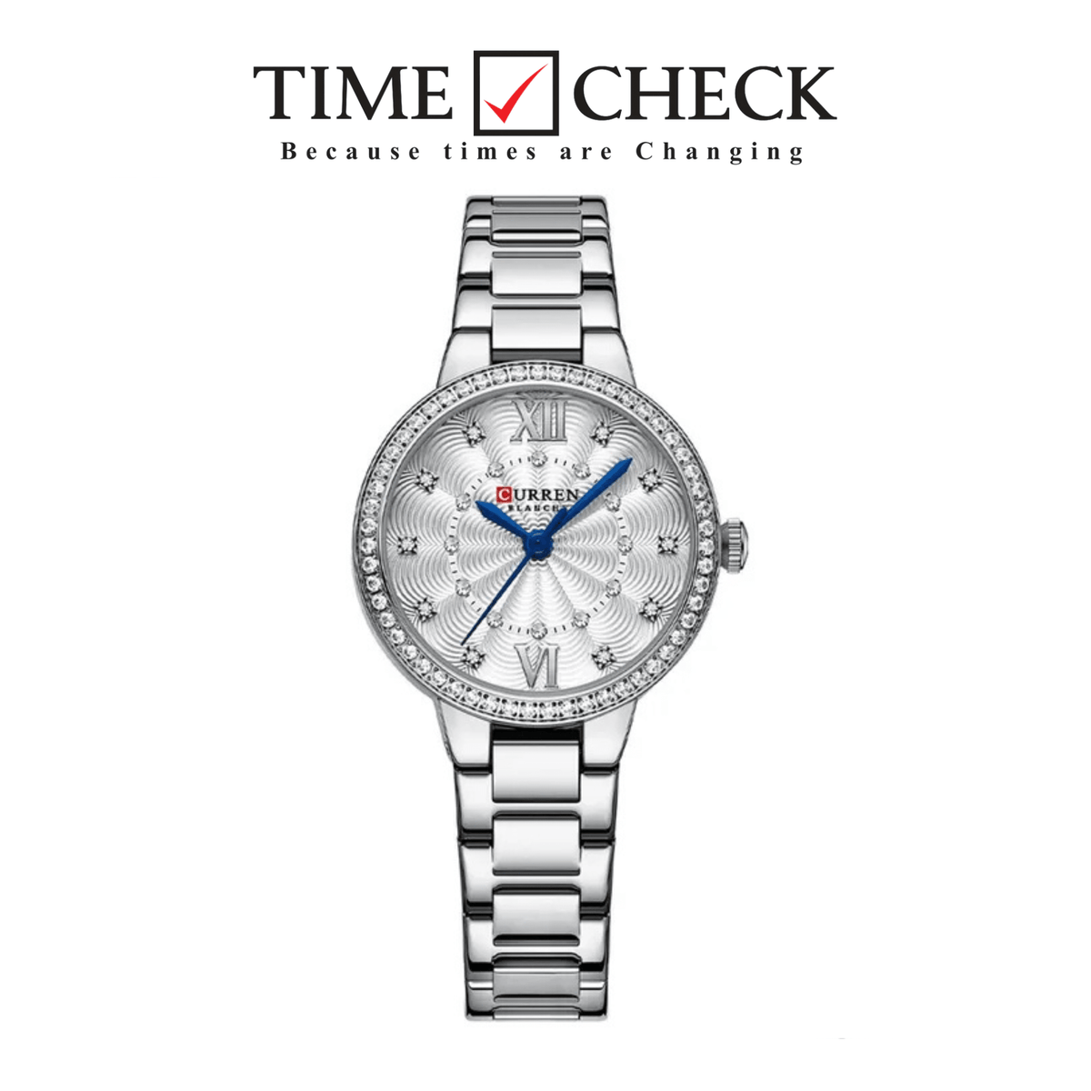 CURREN C-9085L Silver Dial With Silver Stainless Steel Chain Wrist Watch For Women With Brand (Box & Bag) - Timecheck