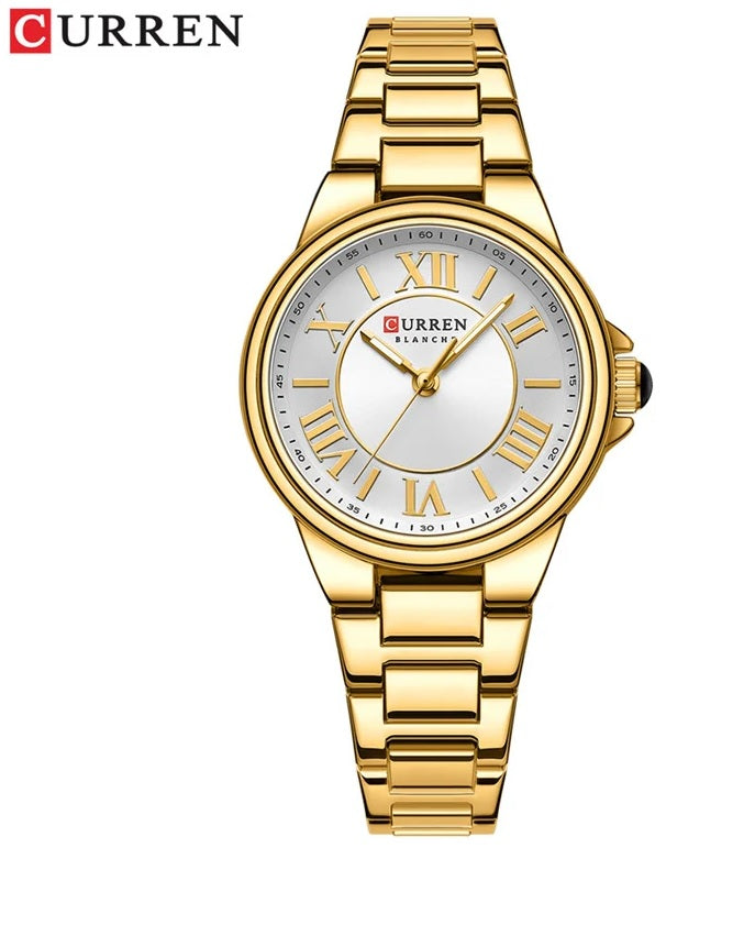 C-9091L Curren Silver Dial Golden Stainless Steel Analog Quartz Women's Watch. TIMECHECK