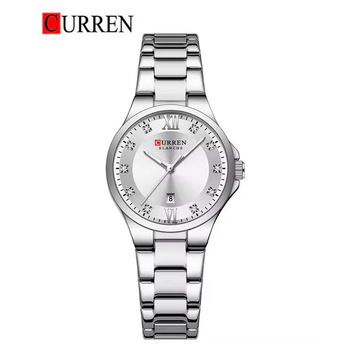 C-9107L Curren Silver Dial & Silver Stainless Steel Chain Analog Quartz Women's Watch.