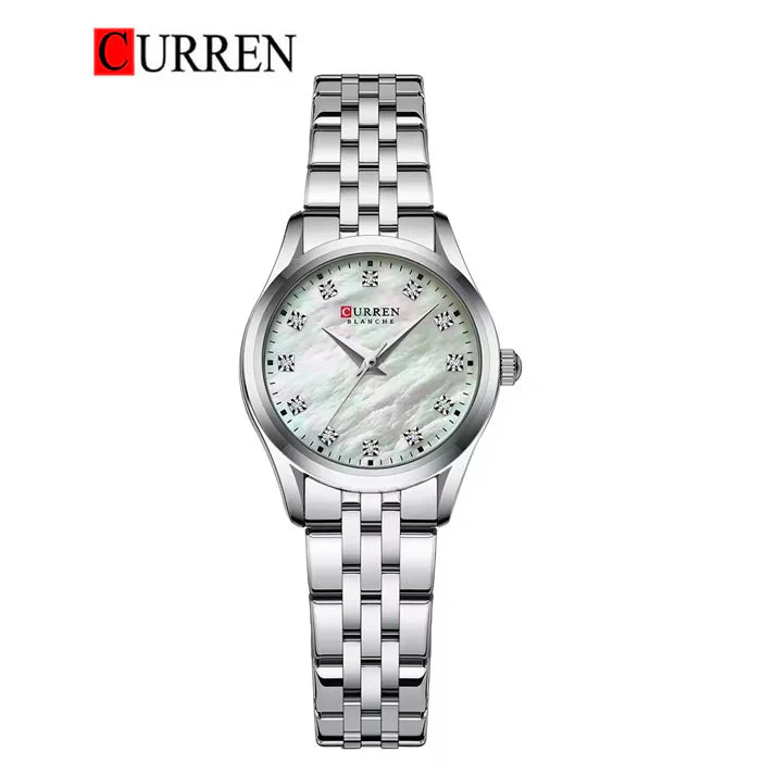 C-9111L Curren White Dial & Silver  Stainless Steel Chain Analog Quartz Women's Watch.