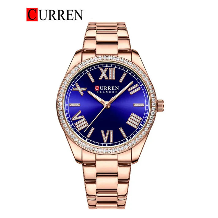 C-9088L Blue Dial Rose Gold  Stainless Steel Chain Analog Quartz Women's Watch.