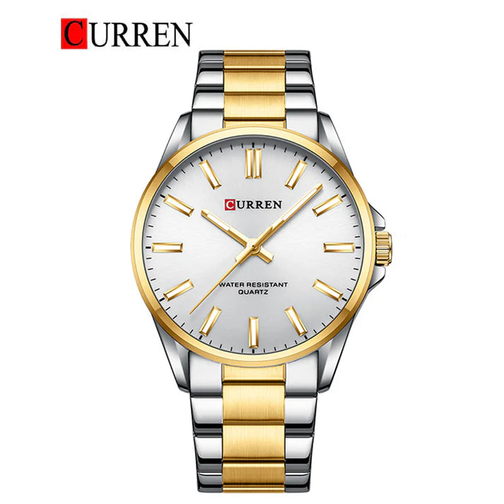 C-9090G Curren White Dial Silver-gold Stainless Steel Analog Quartz men's Watch.