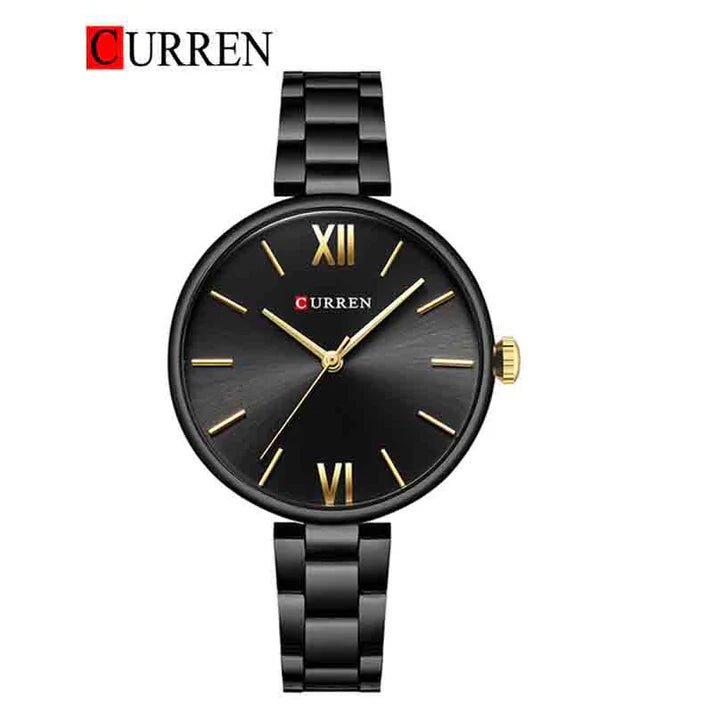 C-9017L Curren Black Dial & Black Stainless Steel Chain Analog Quartz Women's Watch.