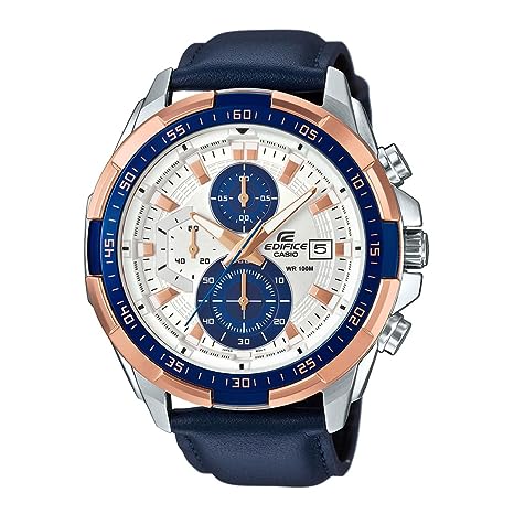EFR-539L-7CVUDF Casio Chronograph Leather Strap Analog Off-White Dial Men's Watch. - Timecheck