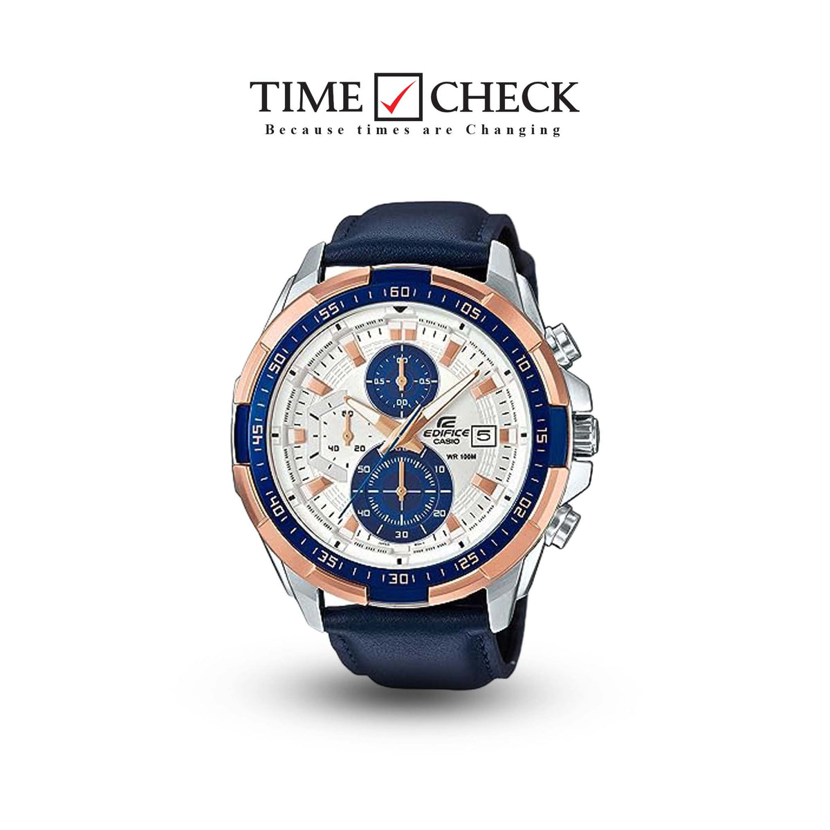 EFR-539L-7CVUDF Casio Chronograph Leather Strap Analog Off-White Dial Men's Watch. - Timecheck