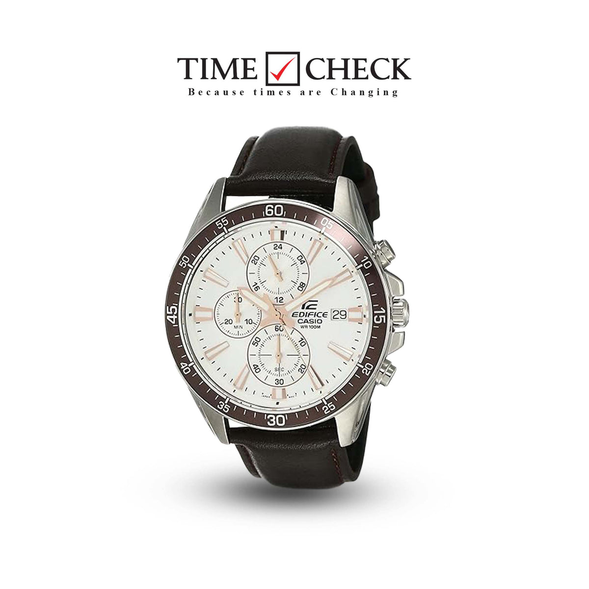 EFR-546L-7AVUDF Casio Edifice Brown Leather Strap Chronograph White Dial Men's Watch. - Timecheck