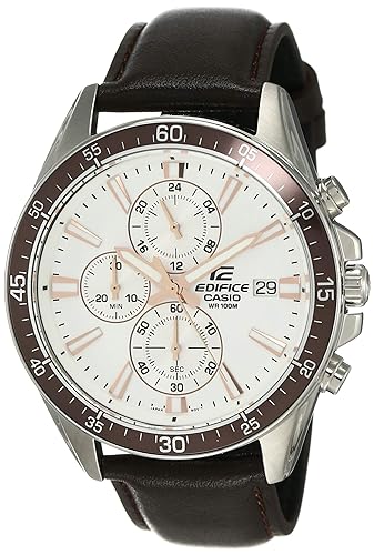 EFR-546L-7AVUDF Casio Edifice Brown Leather Strap Chronograph White Dial Men's Watch. - Timecheck