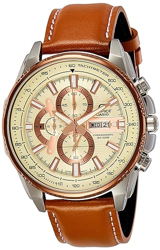 EFR-549L-7AVUDF Casio Edifice Brown Leather Strap Chronograph White Dial Men's Watch. - Timecheck