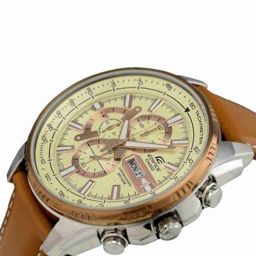 EFR-549L-7AVUDF Casio Edifice Brown Leather Strap Chronograph White Dial Men's Watch. - Timecheck