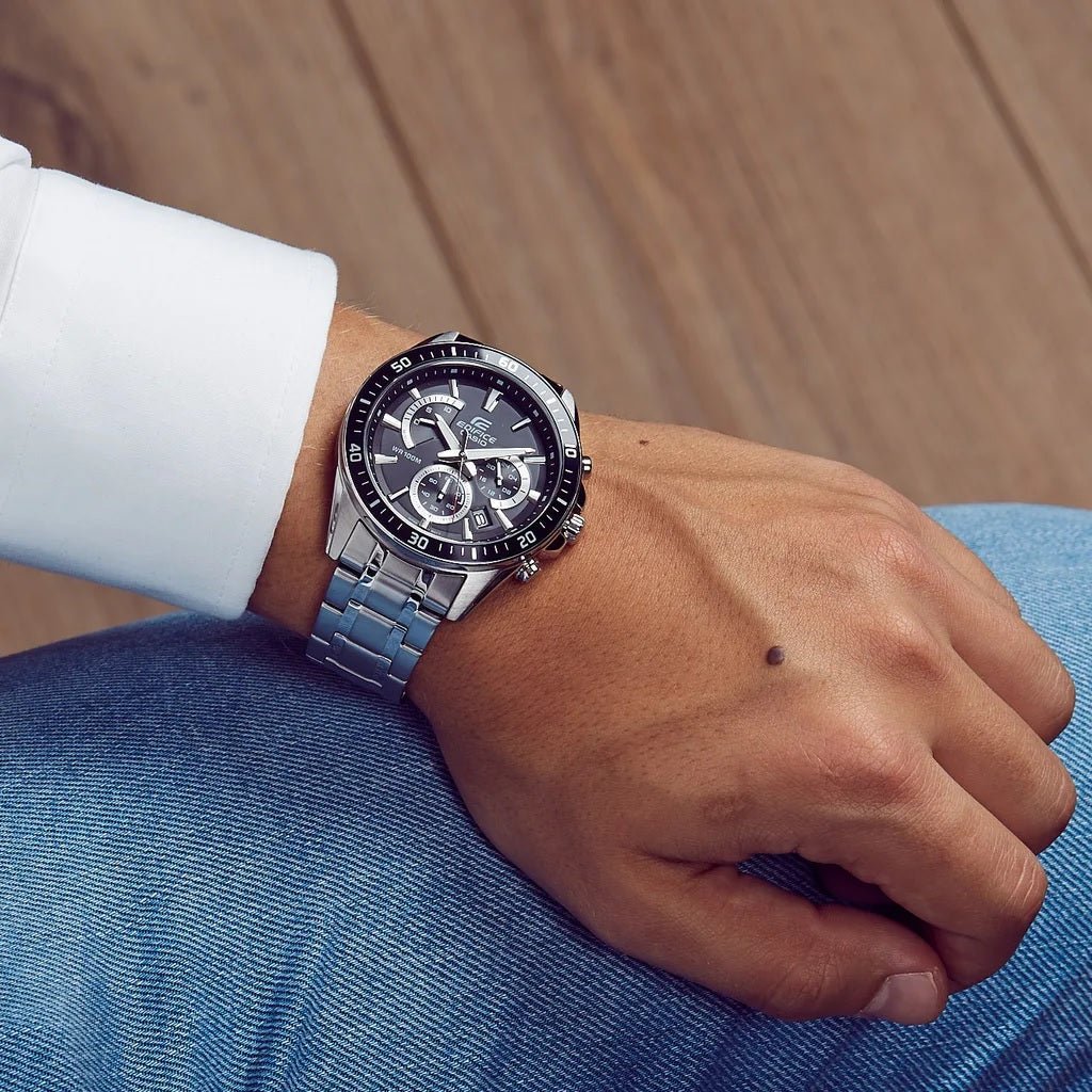 EFR-552D-1AVUDF Casio Edifice Chronograph BLACK Dial Silver Steel Band Men's Watch. - Timecheck