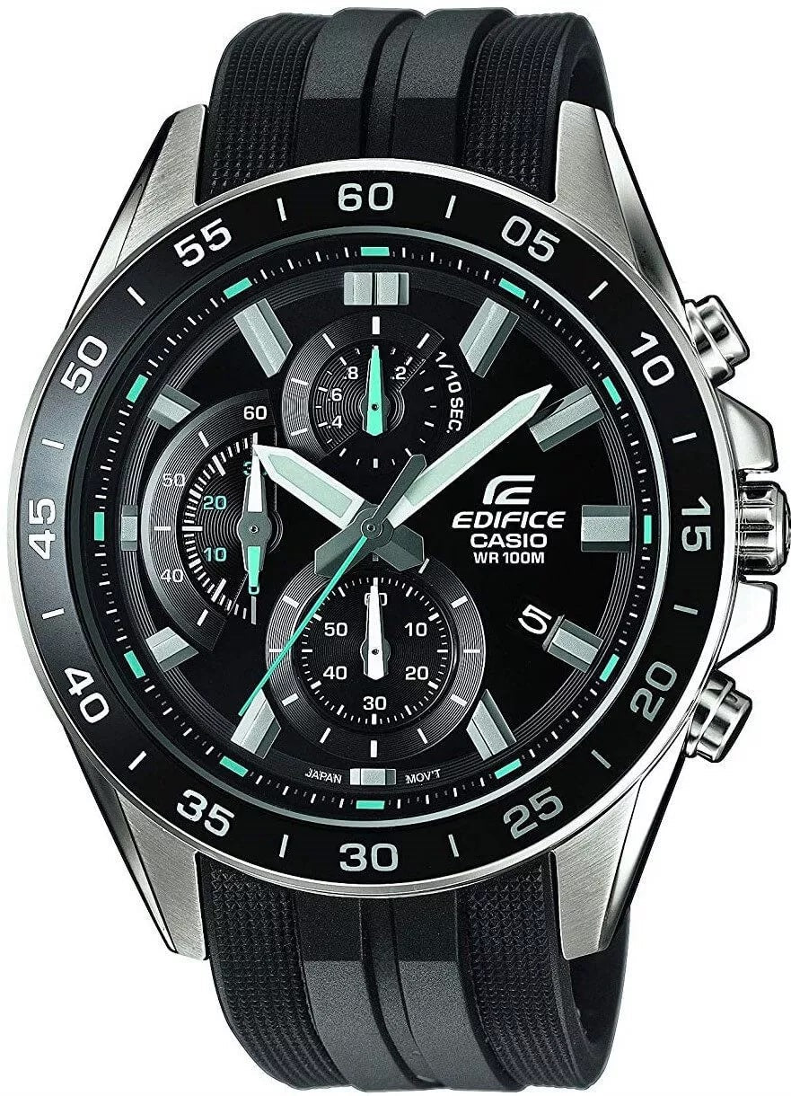EFV-550P-1AVUDF Casio Edifice Chronograph BLACK Dial RUBBER Band Men's Watch. - Timecheck