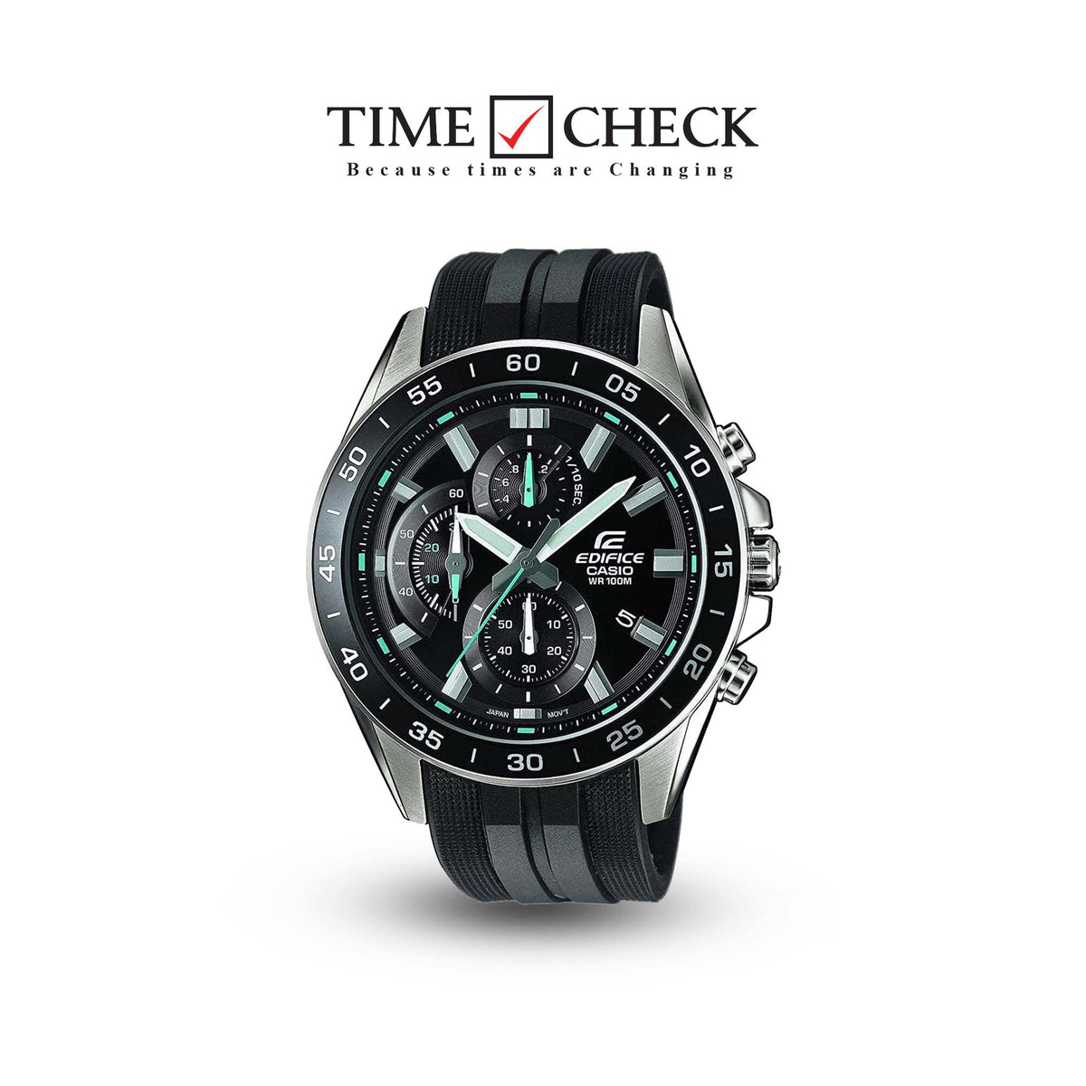 EFV-550P-1AVUDF Casio Edifice Chronograph BLACK Dial RUBBER Band Men's Watch. - Timecheck