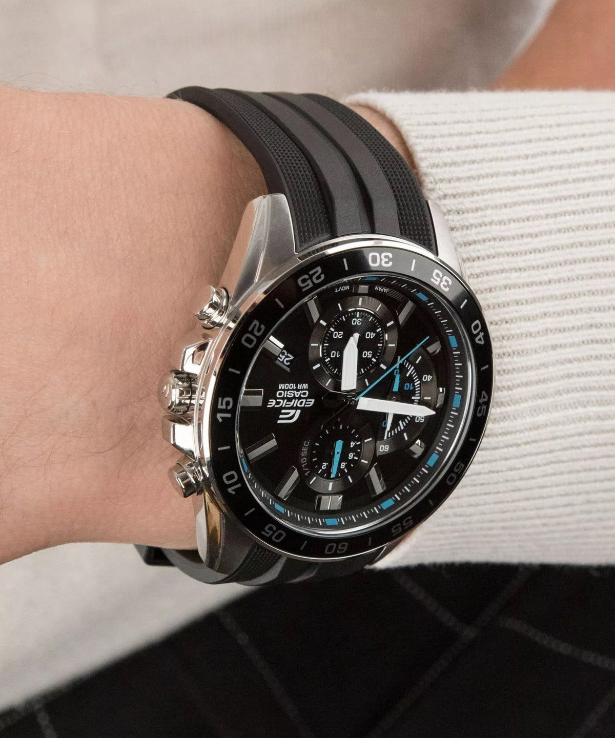 EFV-550P-1AVUDF Casio Edifice Chronograph BLACK Dial RUBBER Band Men's Watch. - Timecheck