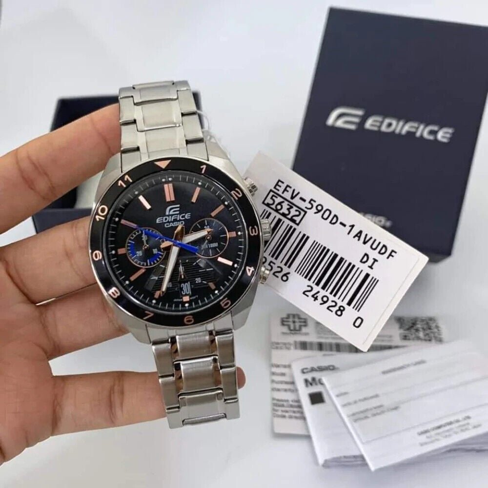 EFV-590D-1AVUDF CASIO BLACK DIAL STAINLESS STEEL EDIFICE BLACK DIAL MEN'S WATCH - Timecheck