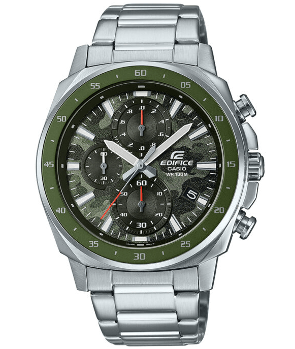 EFV-600D-3CVUDF Casio Edifice Green Dial Silver Stainless Steel Chain Analog Men's Watch. - Timecheck