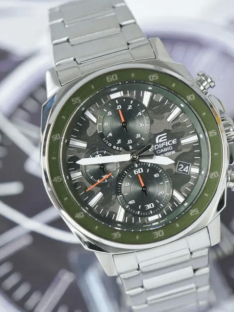 EFV-600D-3CVUDF Casio Edifice Green Dial Silver Stainless Steel Chain Analog Men's Watch. - Timecheck