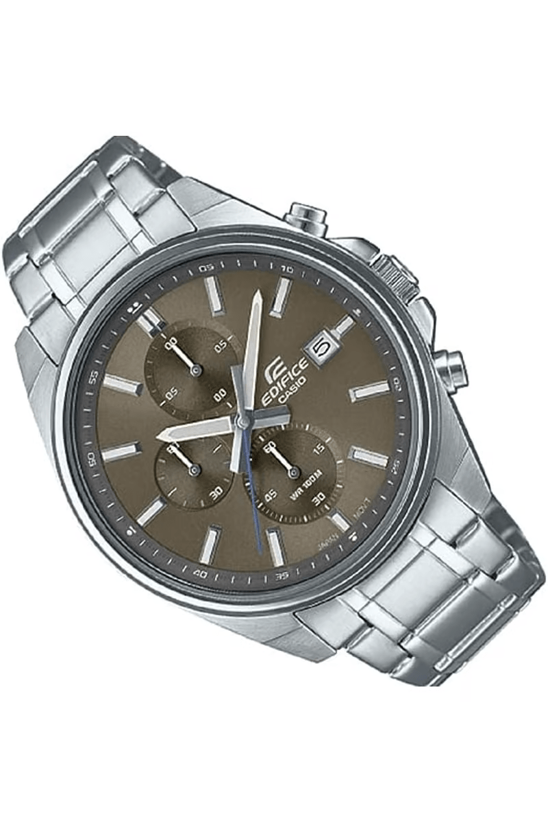 EFV-610D-5CVUDF Casio Edifice Brown Dial Silver SS Chain Chronograph Analog Men's Watch. - Timecheck