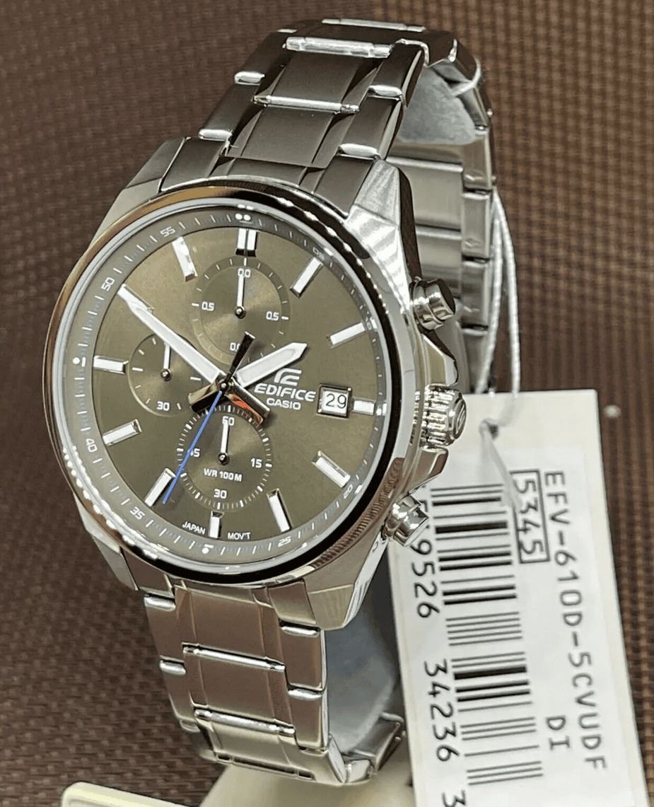 EFV-610D-5CVUDF Casio Edifice Brown Dial Silver SS Chain Chronograph Analog Men's Watch. - Timecheck